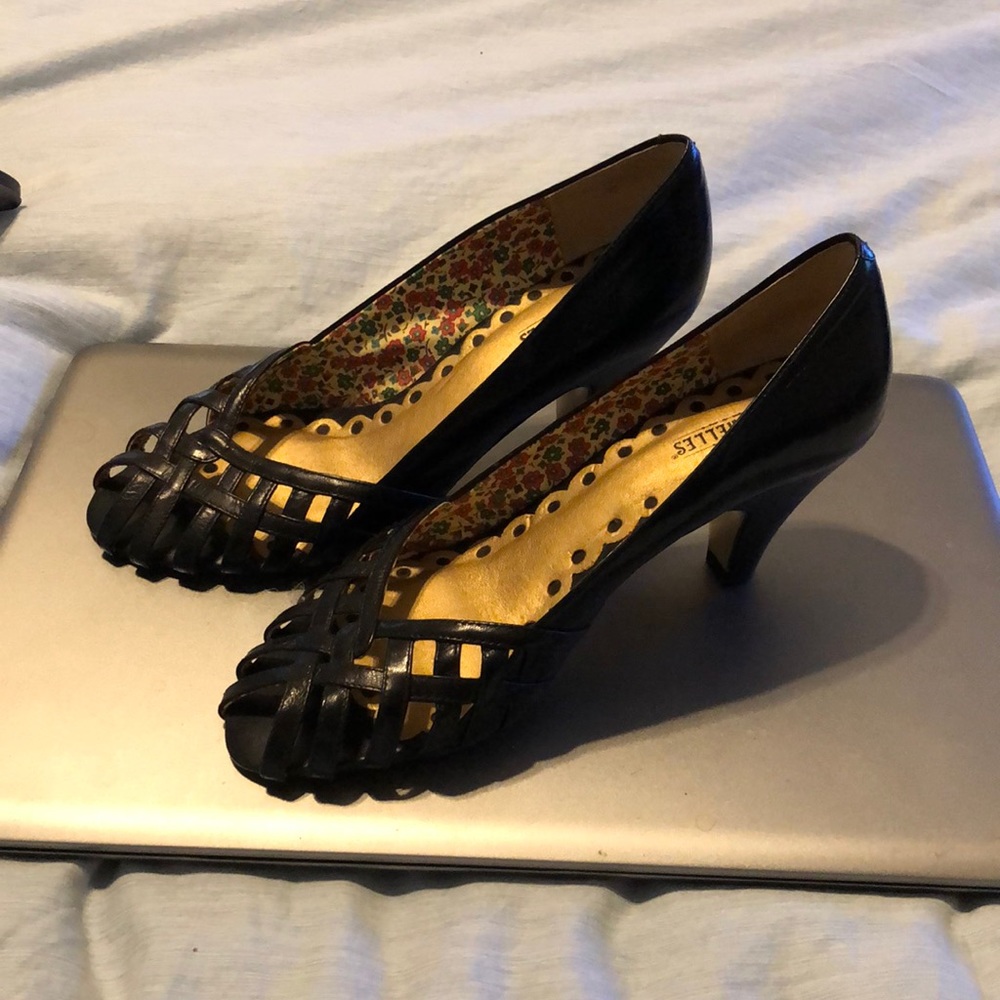 Black open toe kitten heels